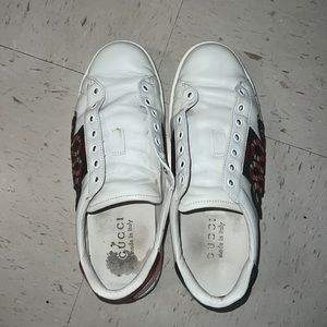 Gucci White Embroidered Ace Sneakers